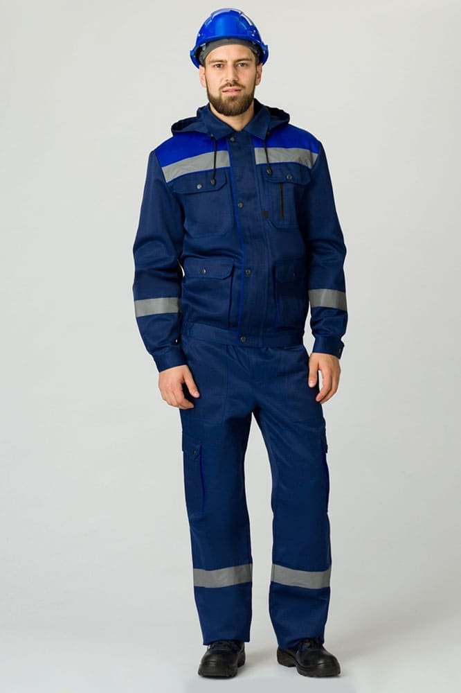 Костюм Титан-1 СОП с капюшоном (тк.Смесовая,210) брюки, т.синий/васильковый