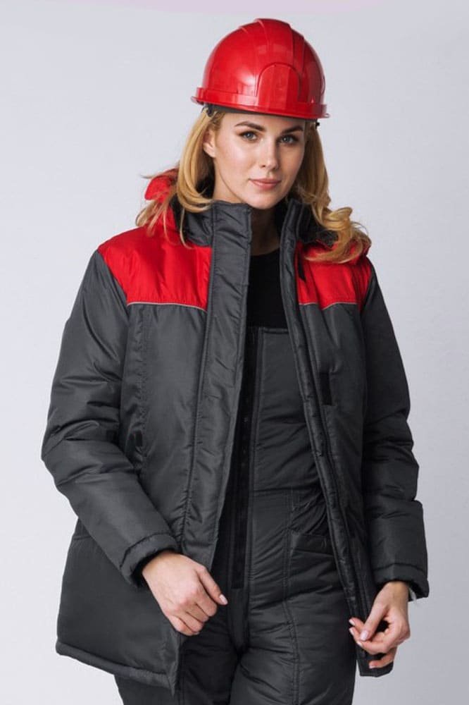 Куртка зимняя женская Снежана (тк.Дюспо), т.серый/красный