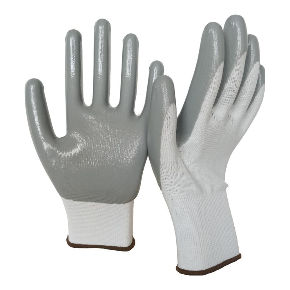 Перчатки нейлоновые с нитриловым покрытием, бело-серые