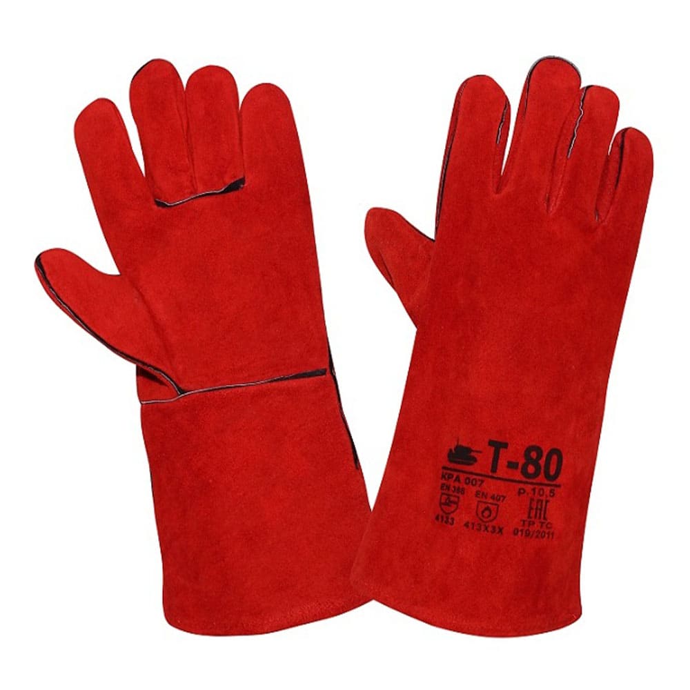 Краги спилковые Т-80 красные с подкладкой, КРА007