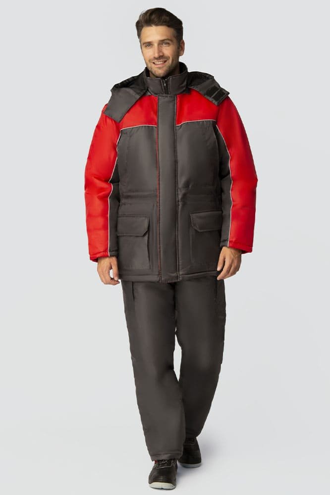 Костюм зимний Балтика (тк.Оксфорд) п/к, т.серый/красный