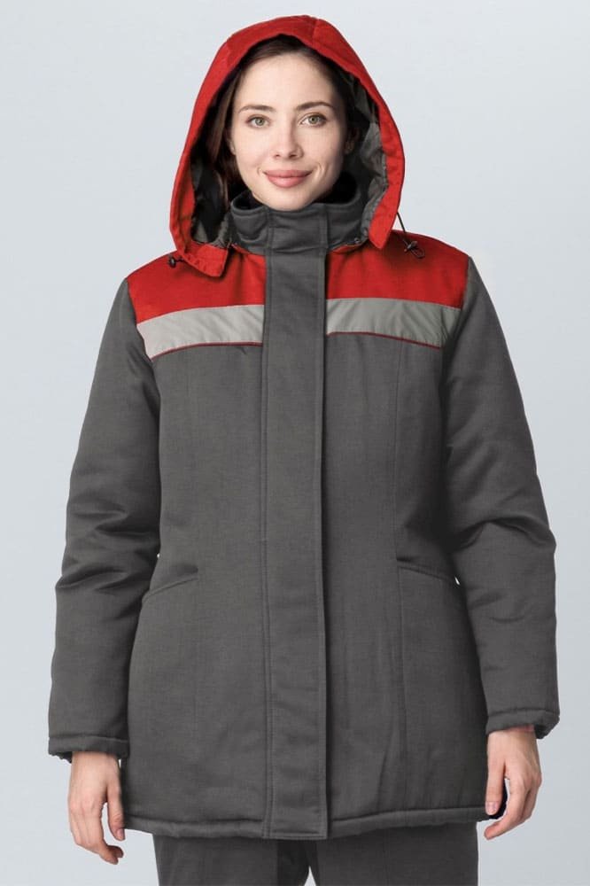 Куртка зимняя женская Вьюга СОП (тк.Смесовая,210), т.серый/красный