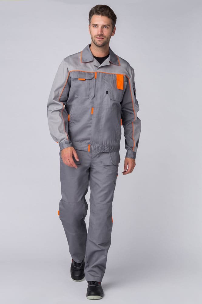Костюм Союз-Профессионал-1 (тк.Балтекс,240) брюки, серый/св.серый/оранжевый