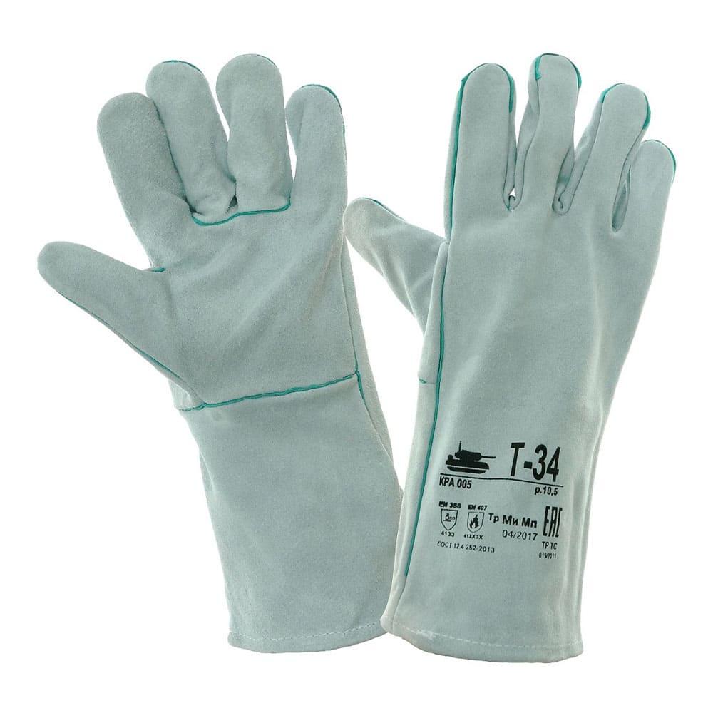 Краги спилковые Т-34 серые без подкладки, КРА005