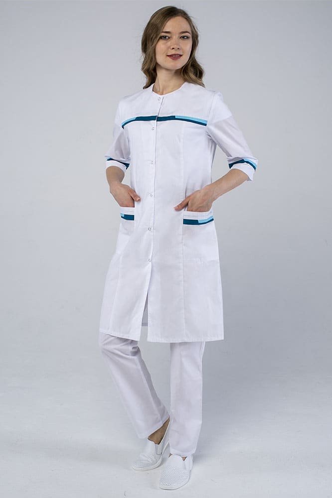 Халат женский Лотос (тк.ТиСи), белый/голубой