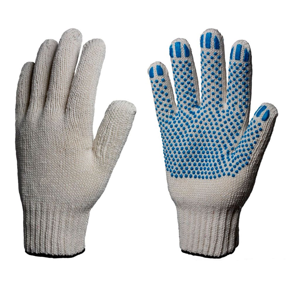 Перчатки х/б 7,5кл. ЛЮКС с ПВХ ТОЧКА 58-60гр. 216текс, белые (10 пар)