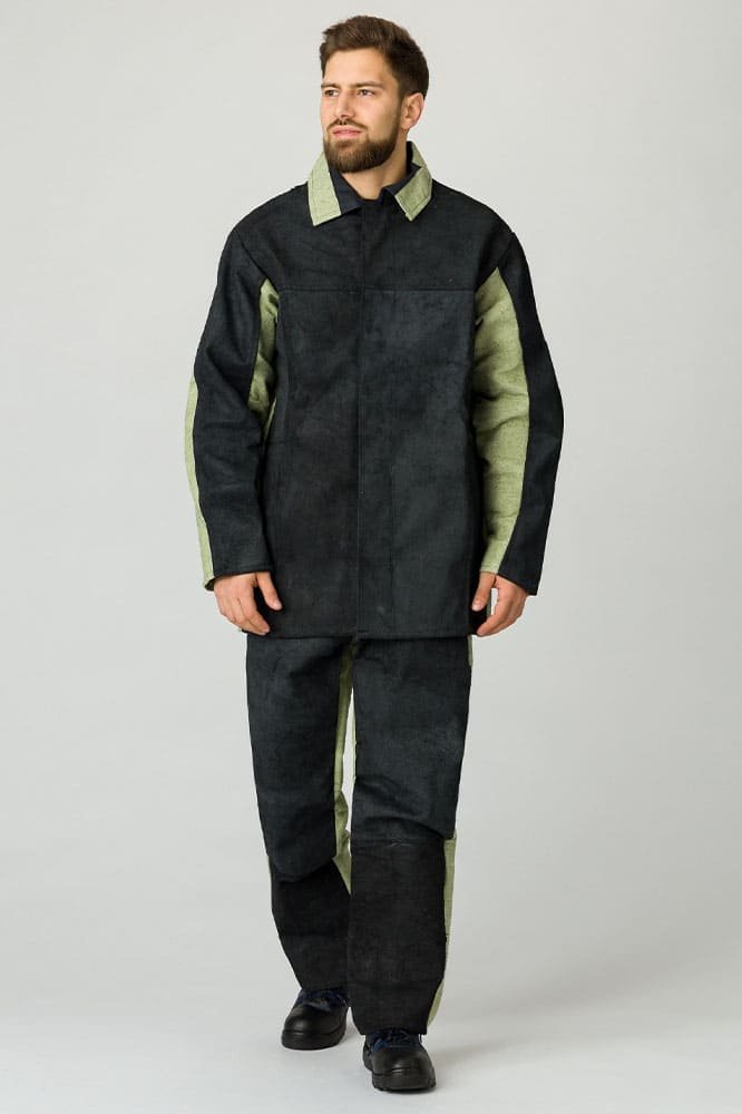 Костюм сварщика комбинированный 2 кл.защиты (тк.Брезент,550/Спилок S=2,3), черный/бежевый(А5)