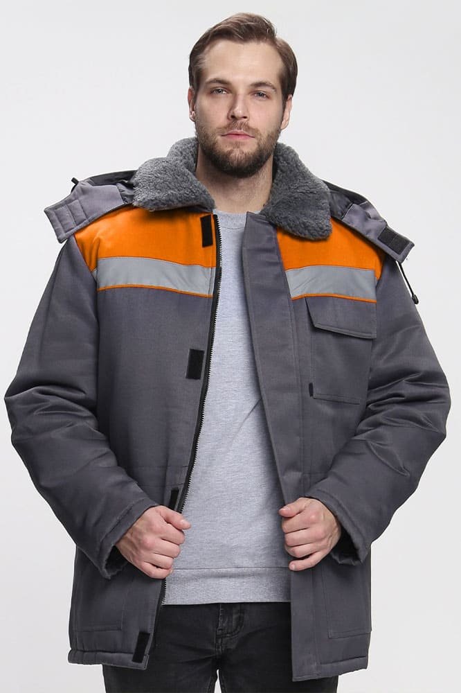 Куртка зимняя Бригада NEW (тк.Смесовая,210), т.серый/оранжевый