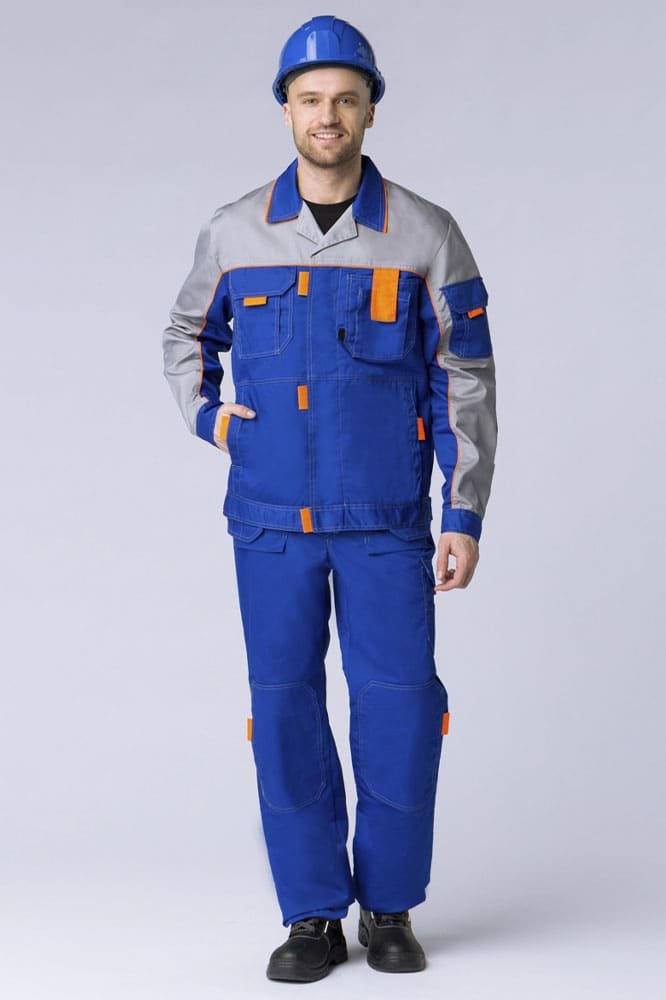 Костюм Союз-Профессионал-1 (тк.Балтекс,240) брюки, васильковый/св.серый/оранжевый