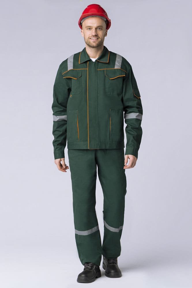 Костюм Респект (тк.Саржа,250) п/к, т.зеленый/оранжевый