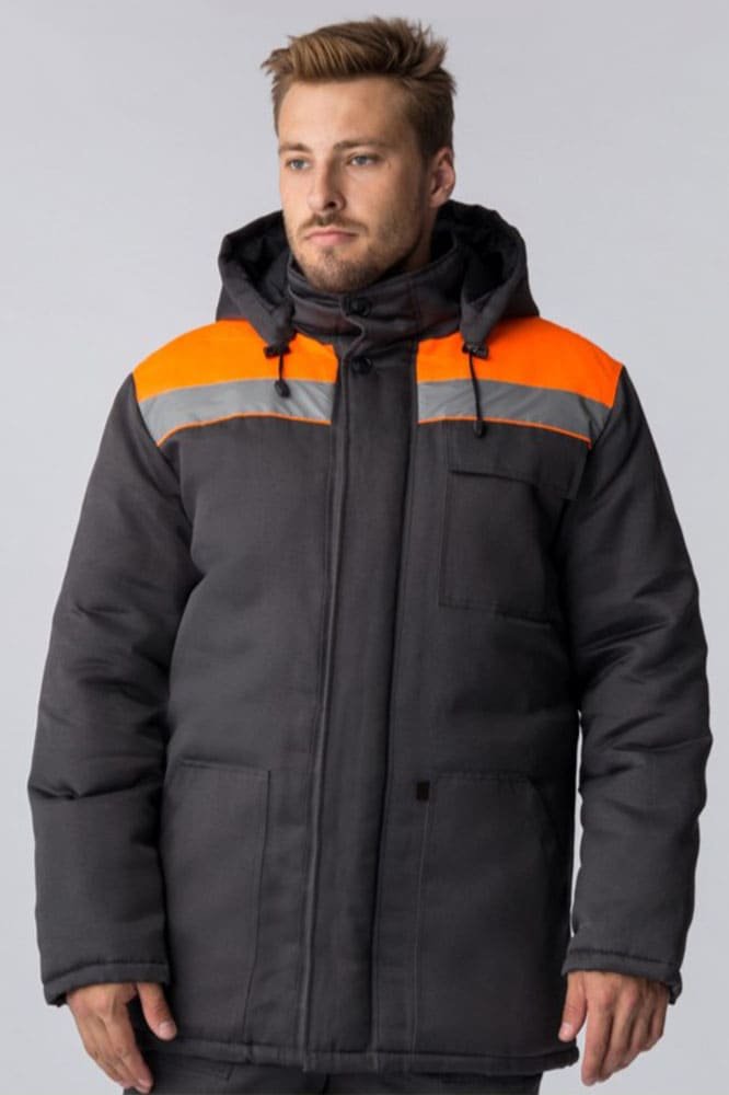 Куртка зимняя Экспертный-Люкс NEW (тк.Смесовая,210), т.серый/оранжевый