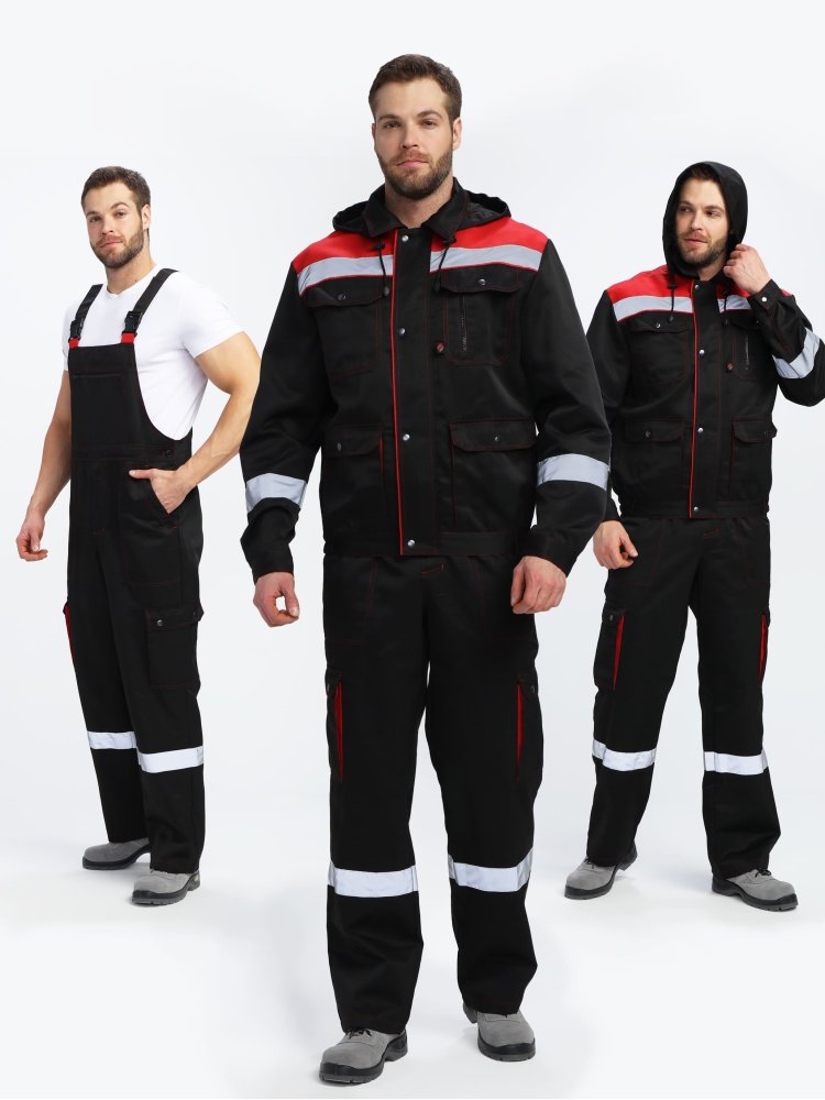 Костюм Титан СОП с капюшоном (тк.Смесовая,210) п/к, черный/красный