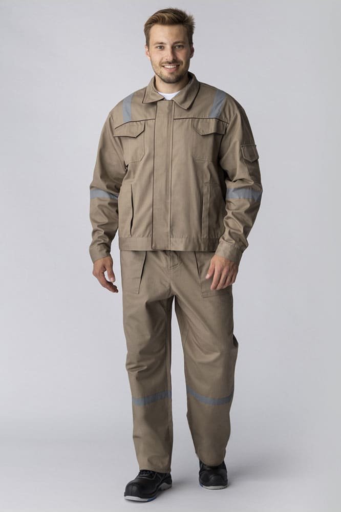 Костюм Респект (тк.Саржа,250) брюки, бежевый/коричневый