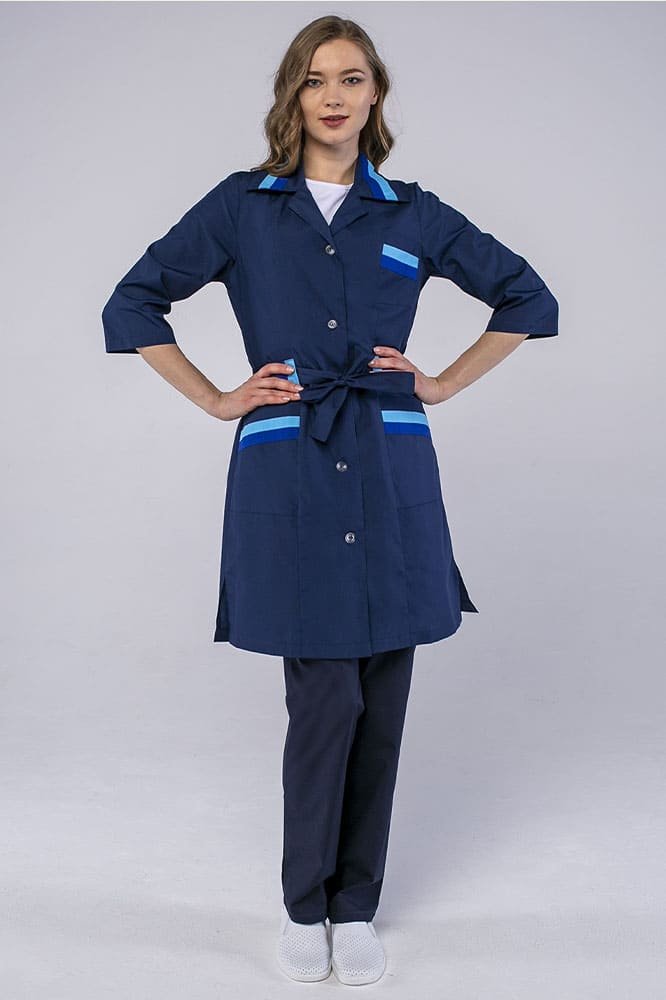 Халат женский с поясом Флора (тк.ТиСи), т.синий/васильковый