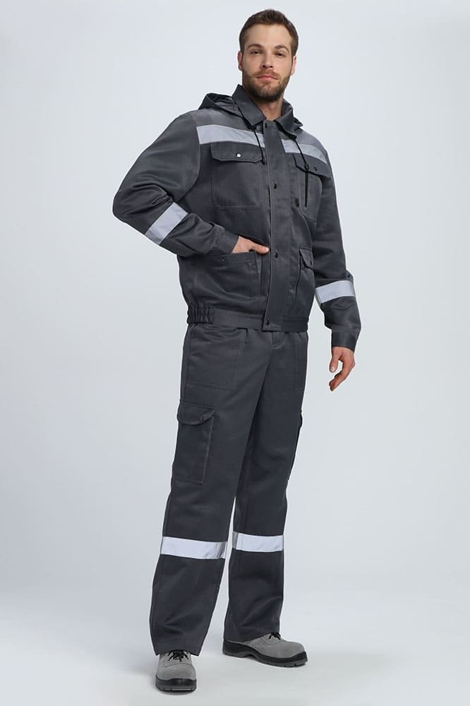 Костюм Титан СОП с капюшоном (тк.Смесовая,210) п/к, т.серый/св.серый