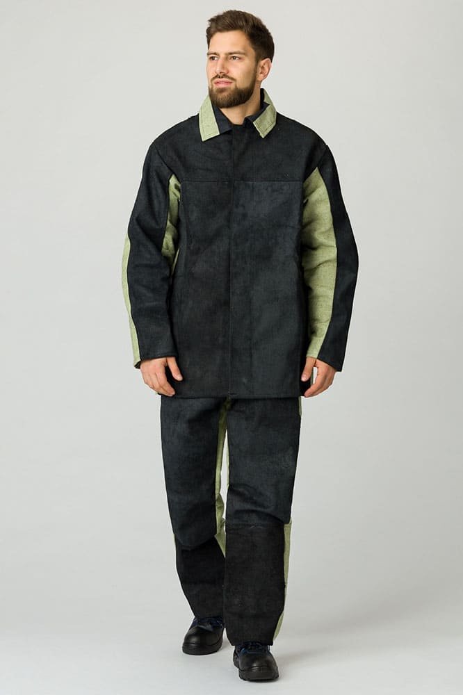 Костюм сварщика зимний комбинированный 2 кл.защиты(тк.Брезент,550/Спилок S=2,3), черный/бежевый(АУ5)