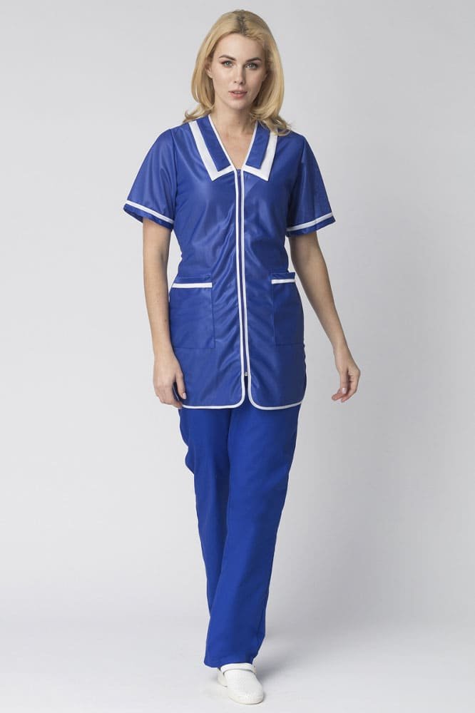 Халат женский на молнии короткий рукав (тк.Нейлон), васильковый