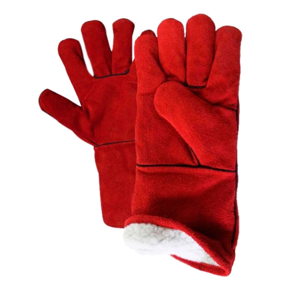 Краги спилковые утепленные (иск.мех) красные