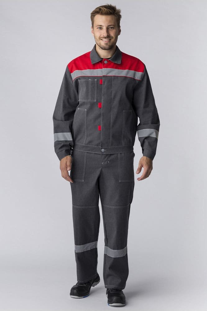 Костюм Липецк СОП (тк.Смесовая,260) п/к, т.серый-меланж/красный