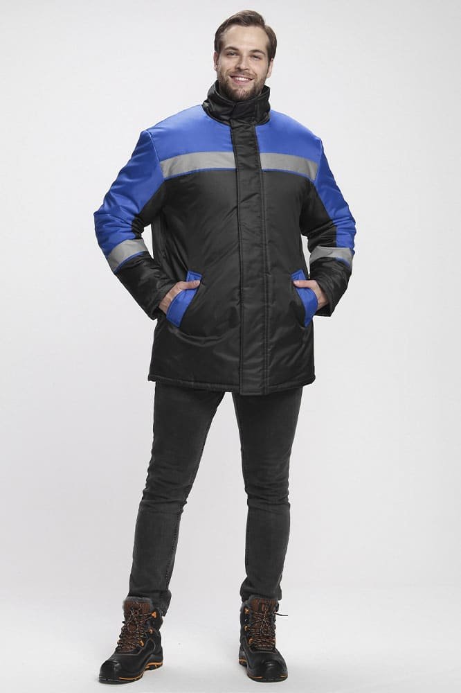Куртка зимняя Стандарт (тк.Оксфорд), черный/васильковый