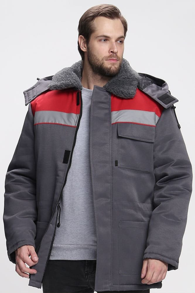 Куртка зимняя Бригада NEW (тк.Смесовая,210), т.серый/красный