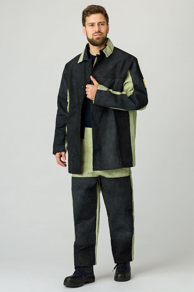 Костюм сварщика комбинированный 2 кл.защиты NEW (тк.Брезент,550/Спилок S=2,3), черный/бежевый