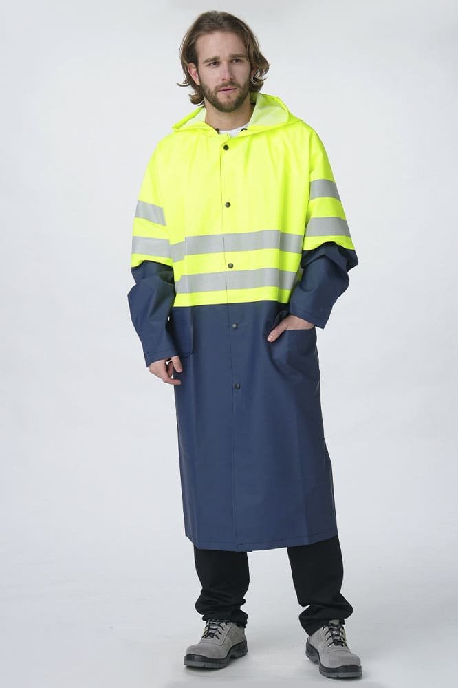 Плащ сигнальный повышенной видимости 3 кл. защиты (ПВХ,270), т.синий/лимонный
