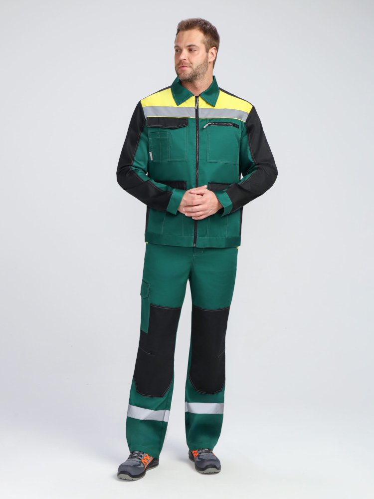 Костюм ProfLineBase-1 (тк.Твил,210) брюки, зеленый/черный/желтый