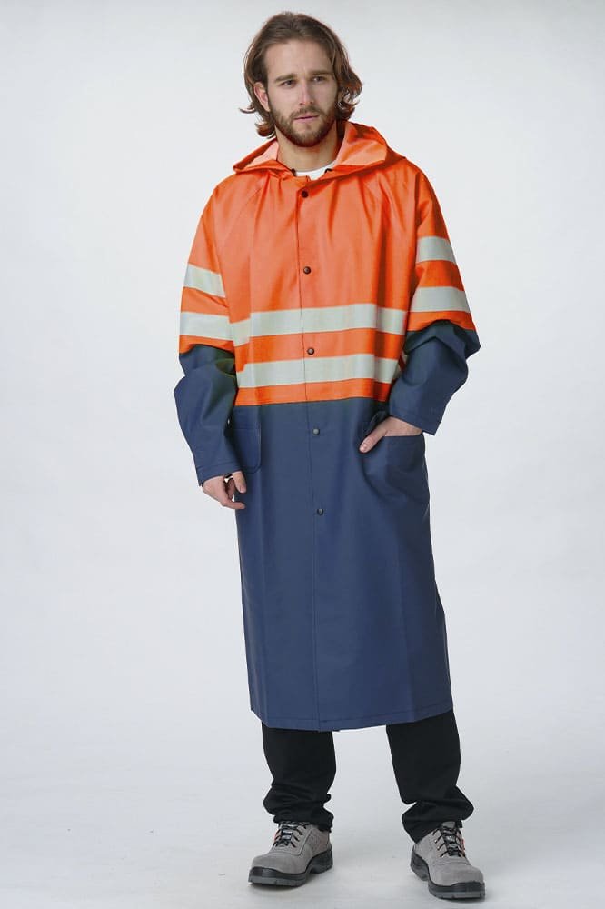 Плащ сигнальный повышенной видимости 3 кл. защиты (ПВХ,270), т.синий/оранжевый