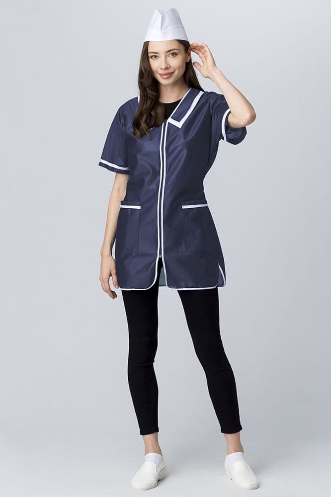 Халат женский на молнии короткий рукав (тк.Нейлон), синий