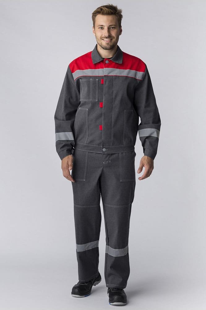 Костюм Липецк-1 СОП (тк.Смесовая,260) брюки, т.серый-меланж/красный