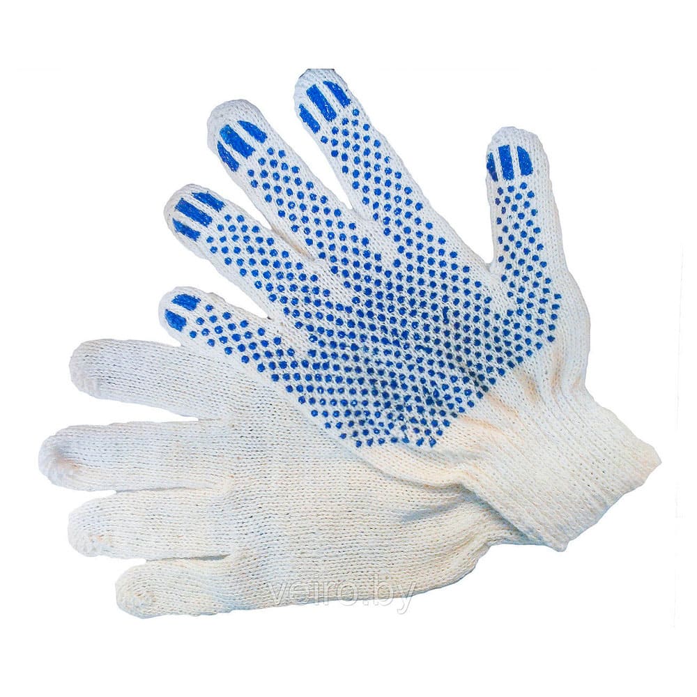 Перчатки х/б 10кл. ЛЮКС с ПВХ ТОЧКА 43-46 гр. 125 текс, белые (10пар)