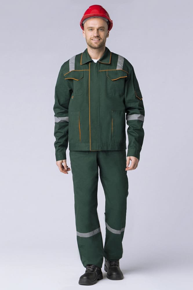 Костюм Респект (тк.Саржа,250) брюки, т.зеленый/оранжевый