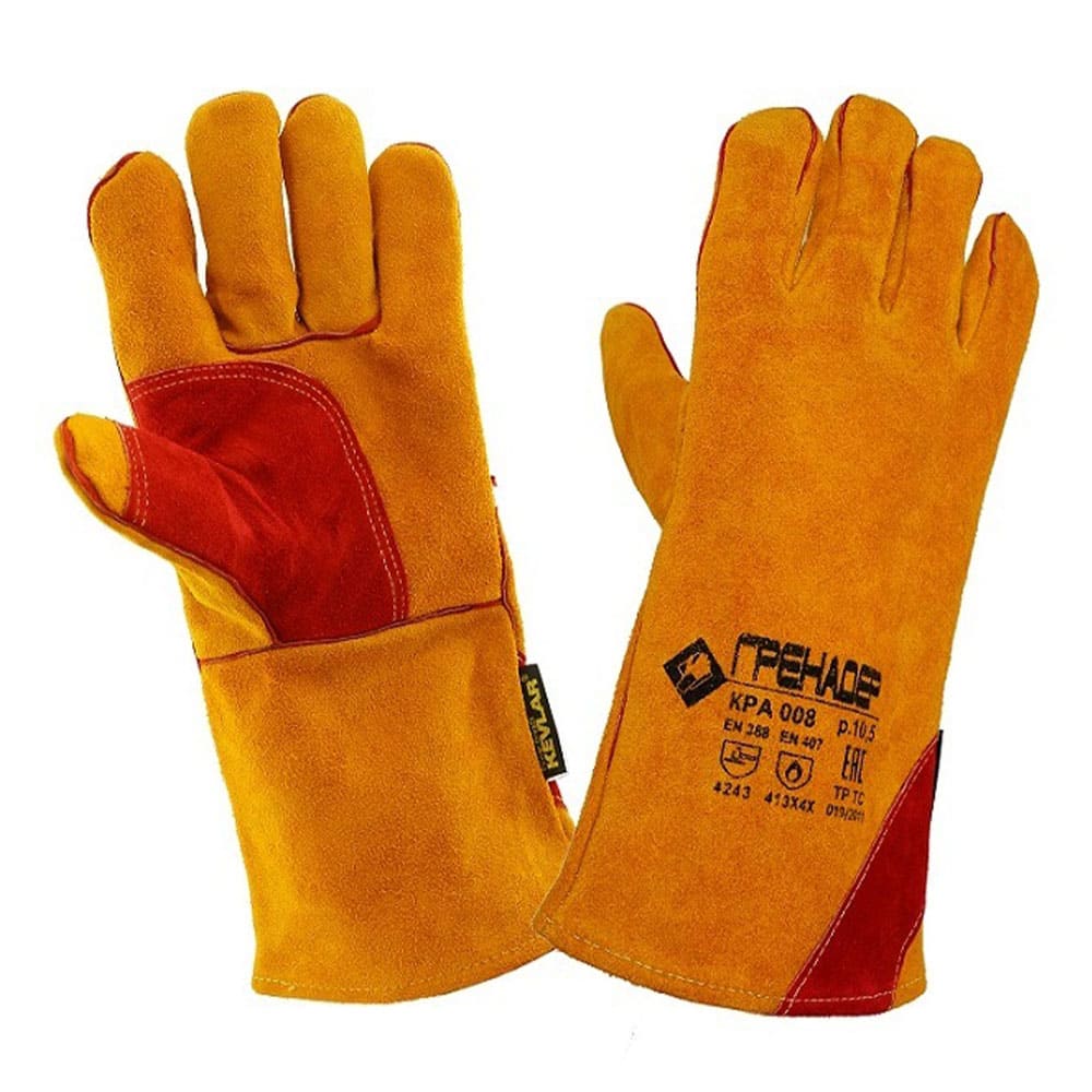 Краги спилковые утепл.(иск.мех) ГРЕНАДЕР желтые с усилением, КРА009