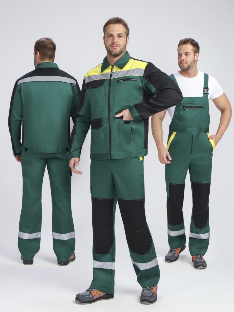 Костюм ProfLineBase-2 (тк.Твил,210) п/к, зеленый/черный/желтый