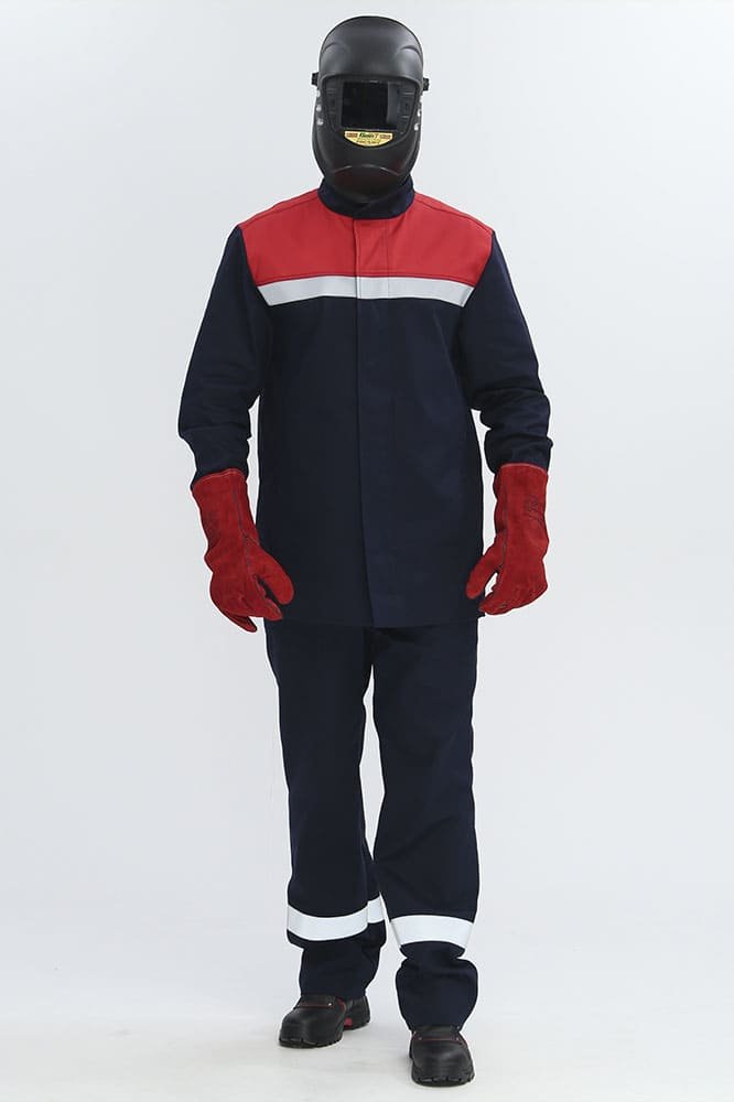 Костюм сварщика Велд-СОП 1 кл.защиты (тк.Хлопок-ОП,350) брюки, т.синий/красный