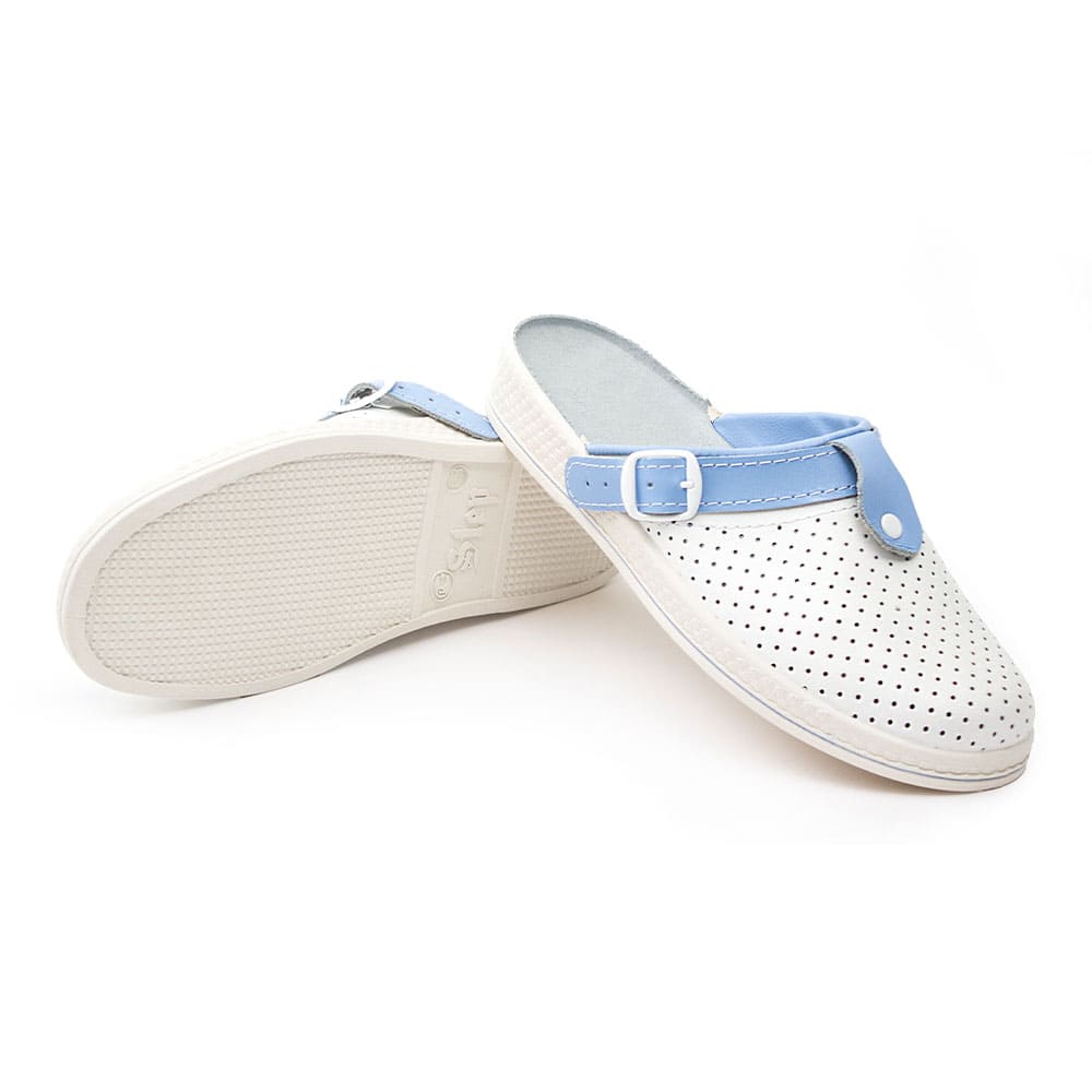 Сабо женские нат.кожа Комфорт ПВХ, белый/голубой