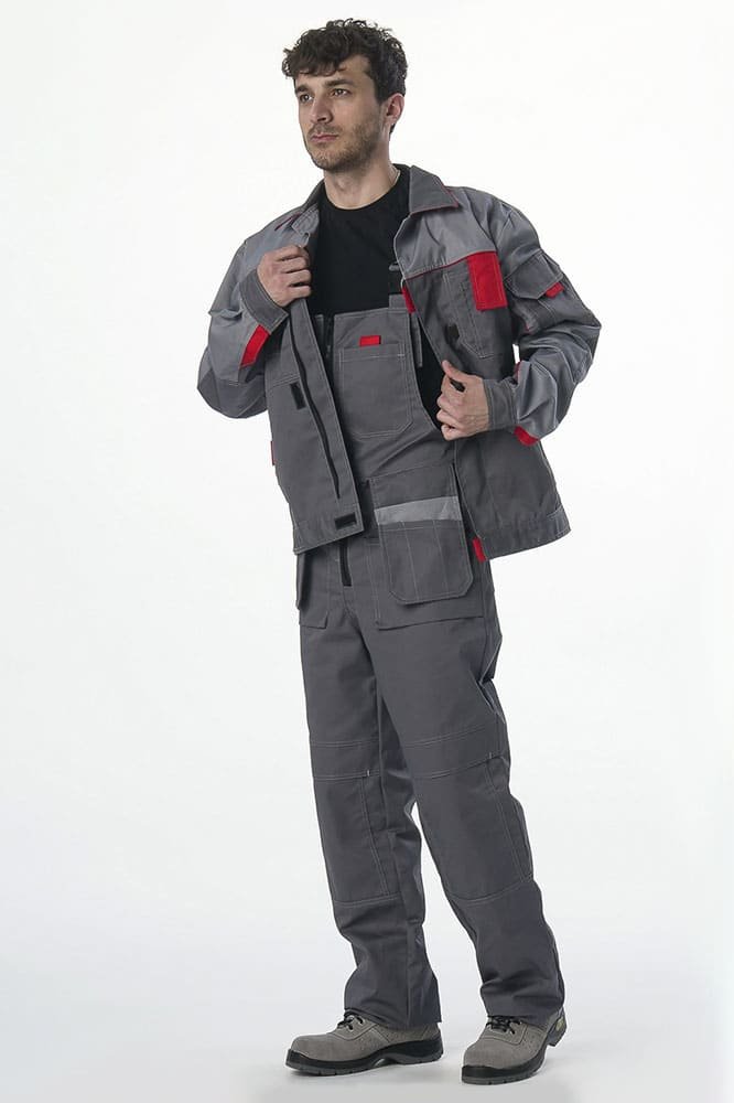 Костюм Союз-Профессионал-2 (тк.Балтекс,240) п/к, т.серый/св.серый/красный