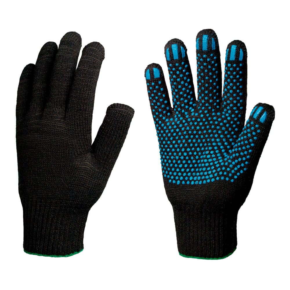 Перчатки х/б 10кл. ЛЮКС с ПВХ ТОЧКА 51-53гр. 150текс, черные (10 пар)