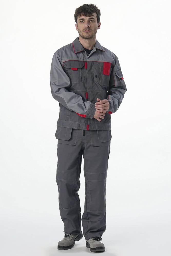 Костюм Союз-Профессионал-1 (тк.Балтекс,240) брюки, т.серый/св.серый/красный
