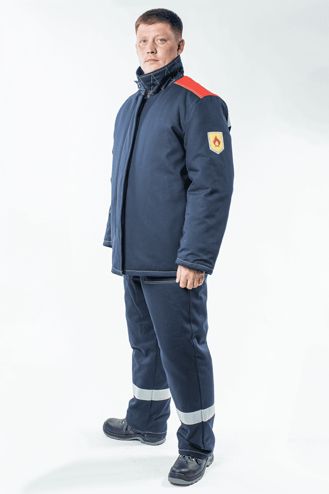 Костюм сварщика зимний 1 кл.защиты СОП (тк.Хлопок-ОП,350) РМ брюки, синий/красный