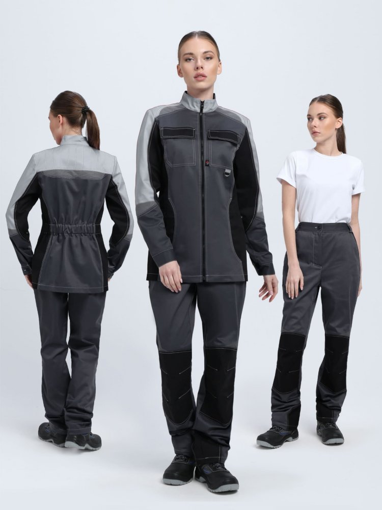 Костюм женский Вектрон-1 (тк.Смесовая,240) брюки, т.серый/св.серый/черный