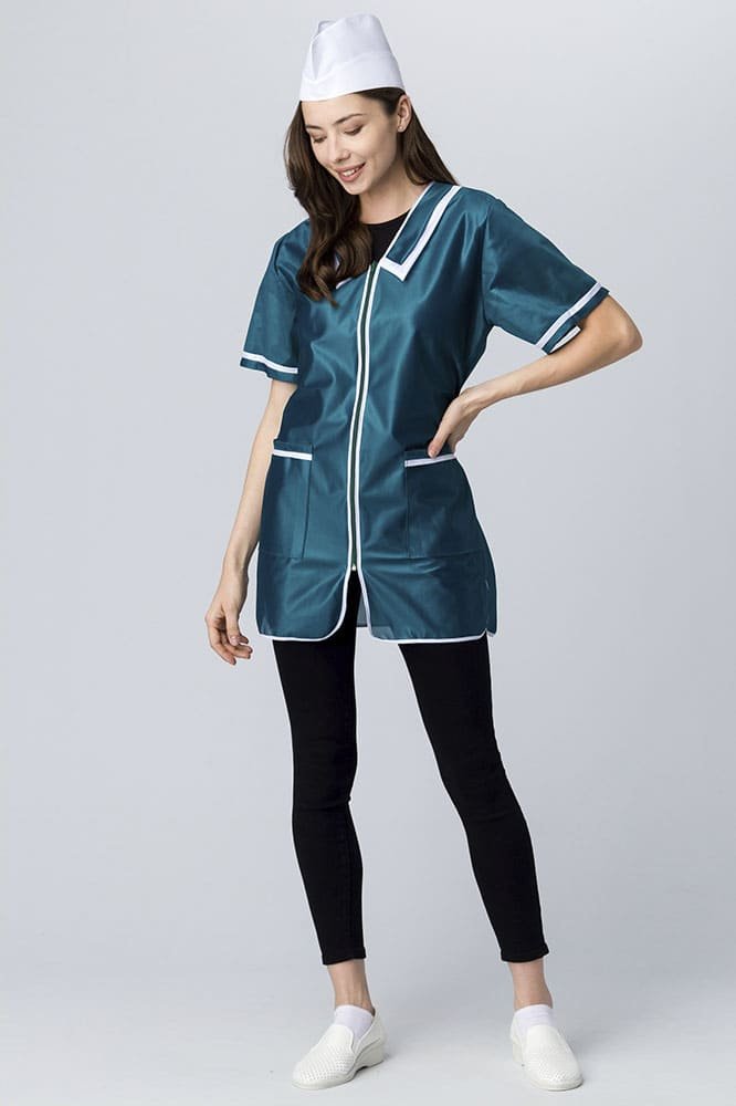 Халат женский на молнии короткий рукав (тк.Нейлон), зеленый