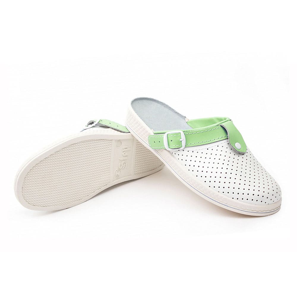 Сабо женские нат.кожа Комфорт ПВХ, белый/зеленый