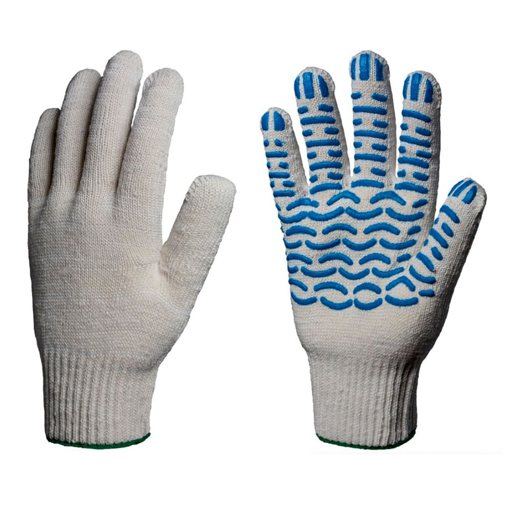 Перчатки х/б 10кл. ЛЮКС с ПВХ ВОЛНА 51-53гр. 150текс, белые (10 пар)