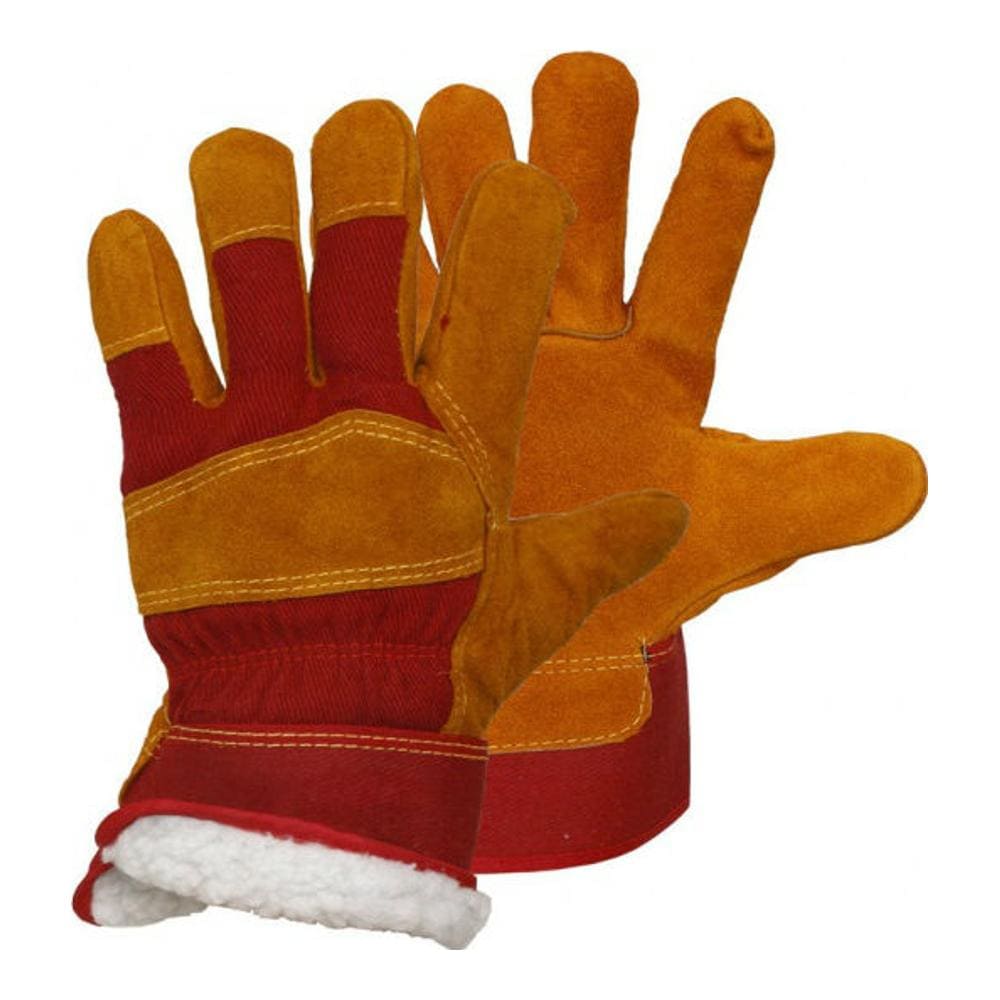 Перчатки спилковые комбинированные утепл.(иск.мех) желтые с красным