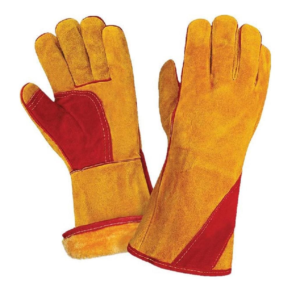 Краги спилковые утепленные (иск.мех) желтые с красным усилением нить Кевлар