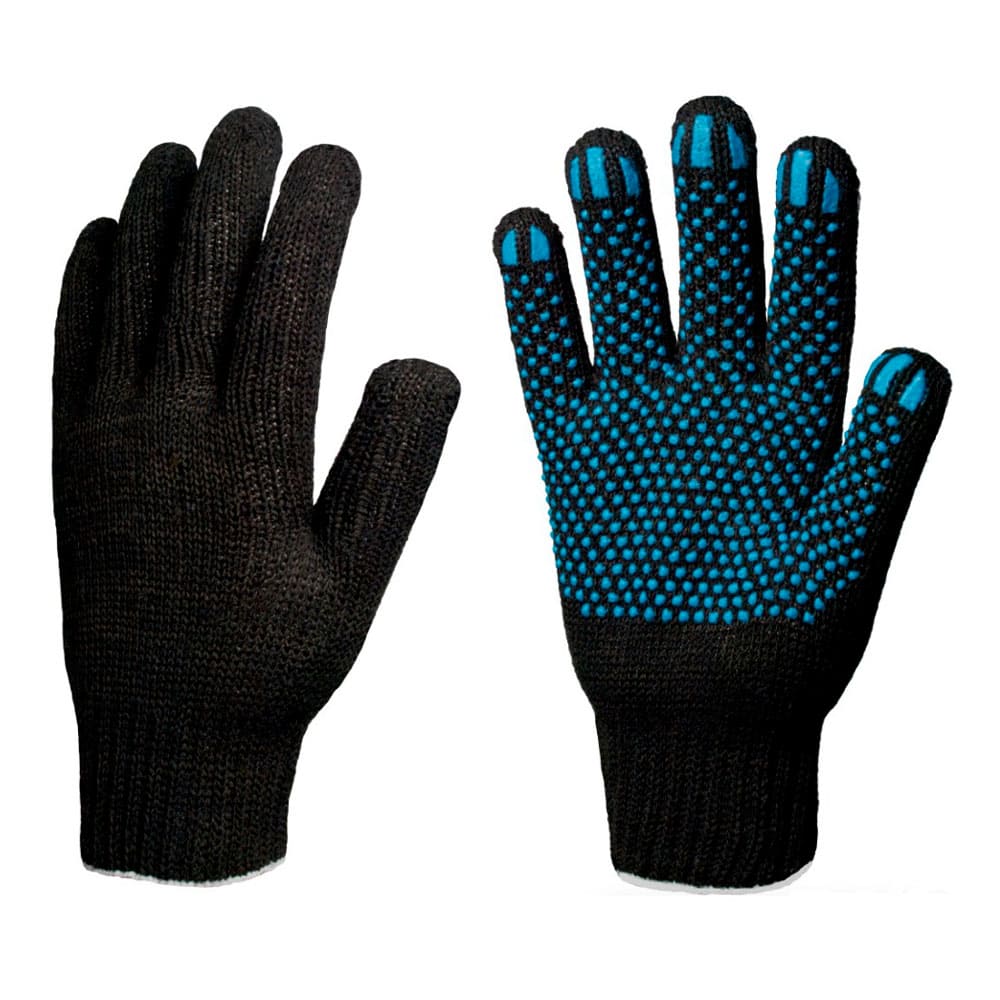 Перчатки х/б 7,5кл. ЛЮКС с ПВХ ТОЧКА 62-64гр. 250текс, черные (10 пар)