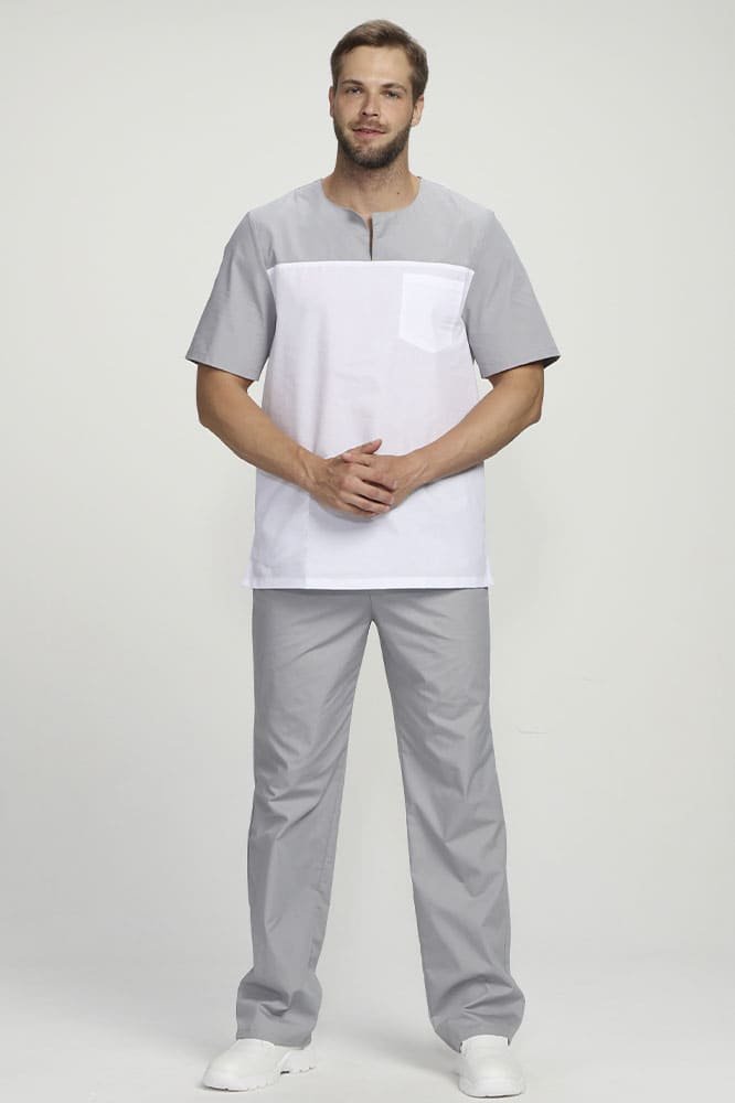 Костюм мужской Стоматолог (тк.ТиСи), серый/белый