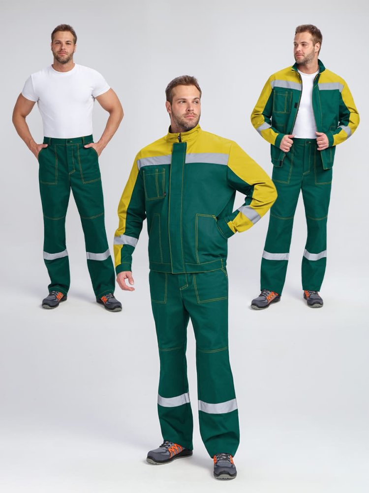 Костюм Бриготек-1 СОП (тк.Смесовая,260) брюки, зеленый/желтый